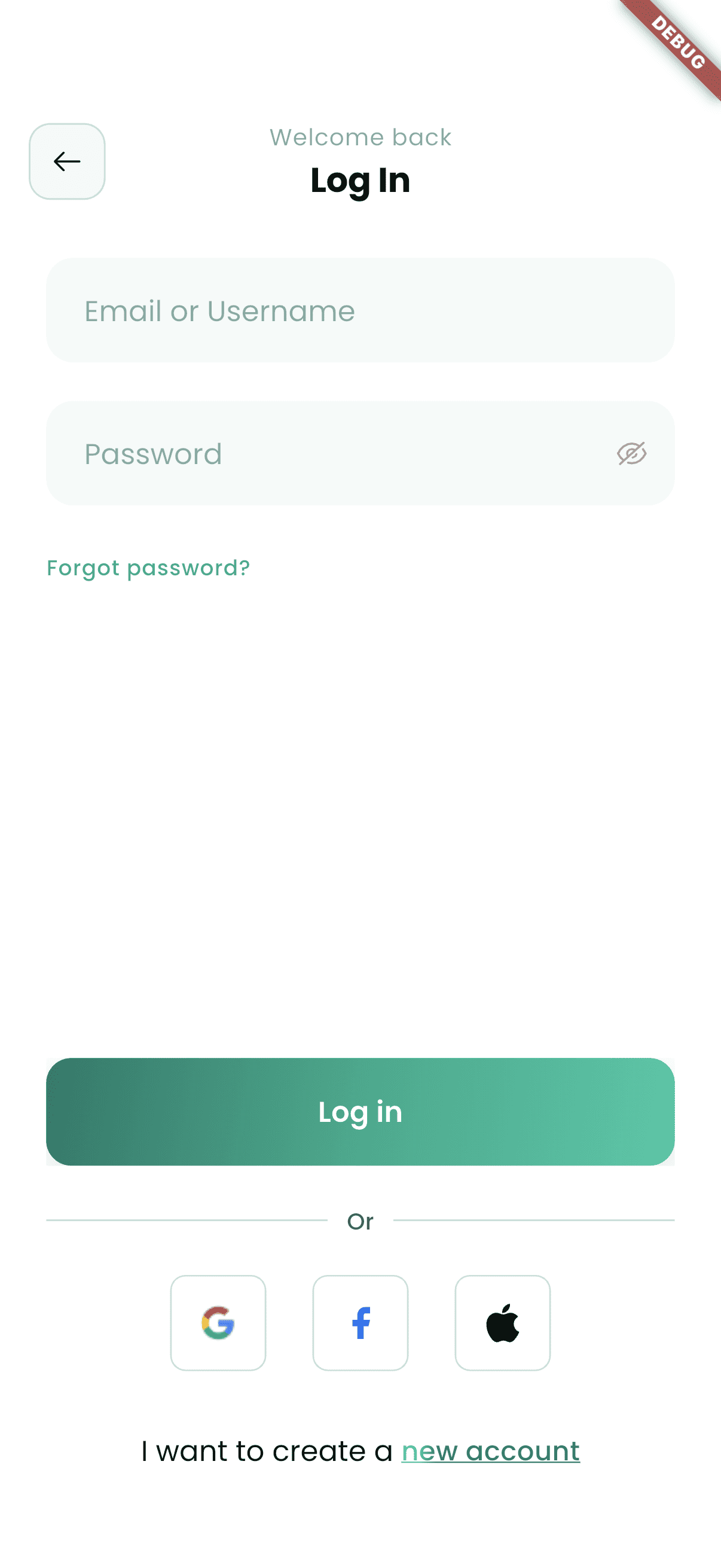 Login screen