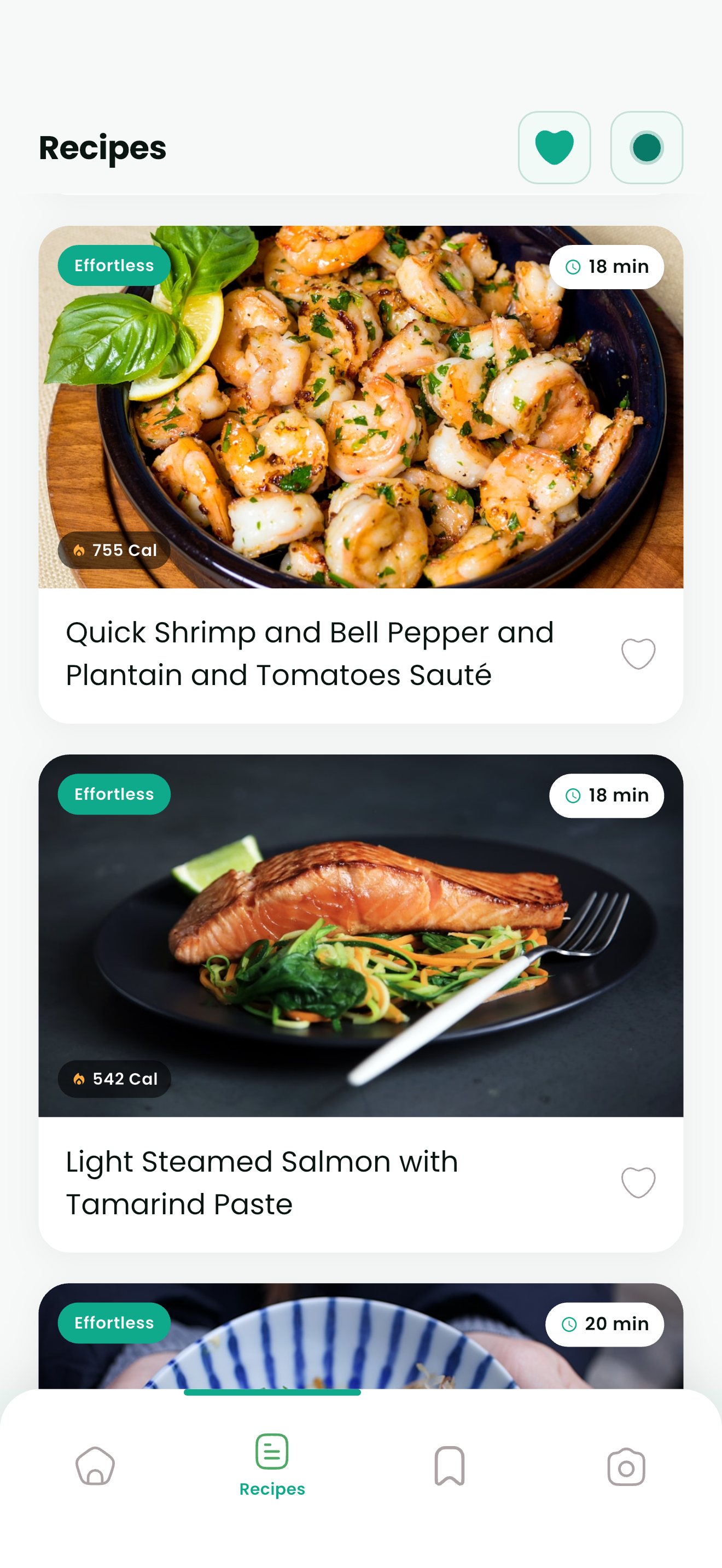 Recipes screen